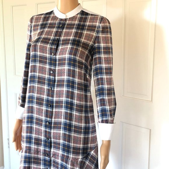 Tory Burch Cora Tartan Plaid Silk Shirtdress - Picture 10 of 16